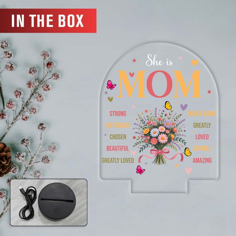 Inspirational Mom Acrylic LED Lamp with UV Print – Warm White Light USB Powered Mother’s Day & Birthday Gift